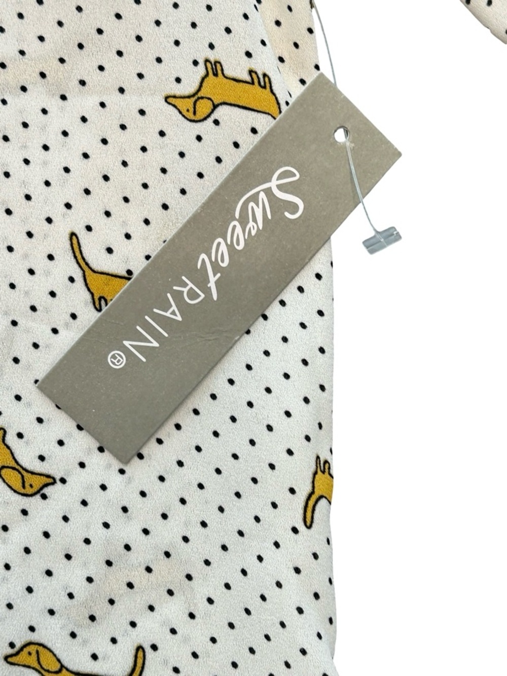 Dachshund Dog Print Polka Dot playful whimsical roll-tab sleeved blouse NWT SM - Picture 4 of 7